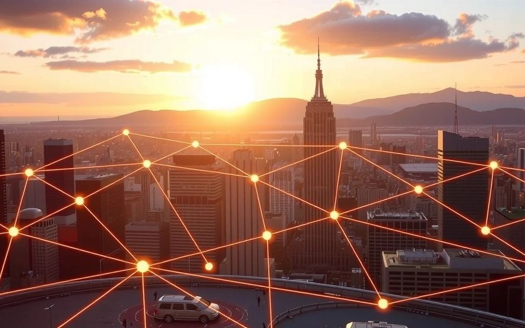 Futuristic city skyline at dawn representing vision