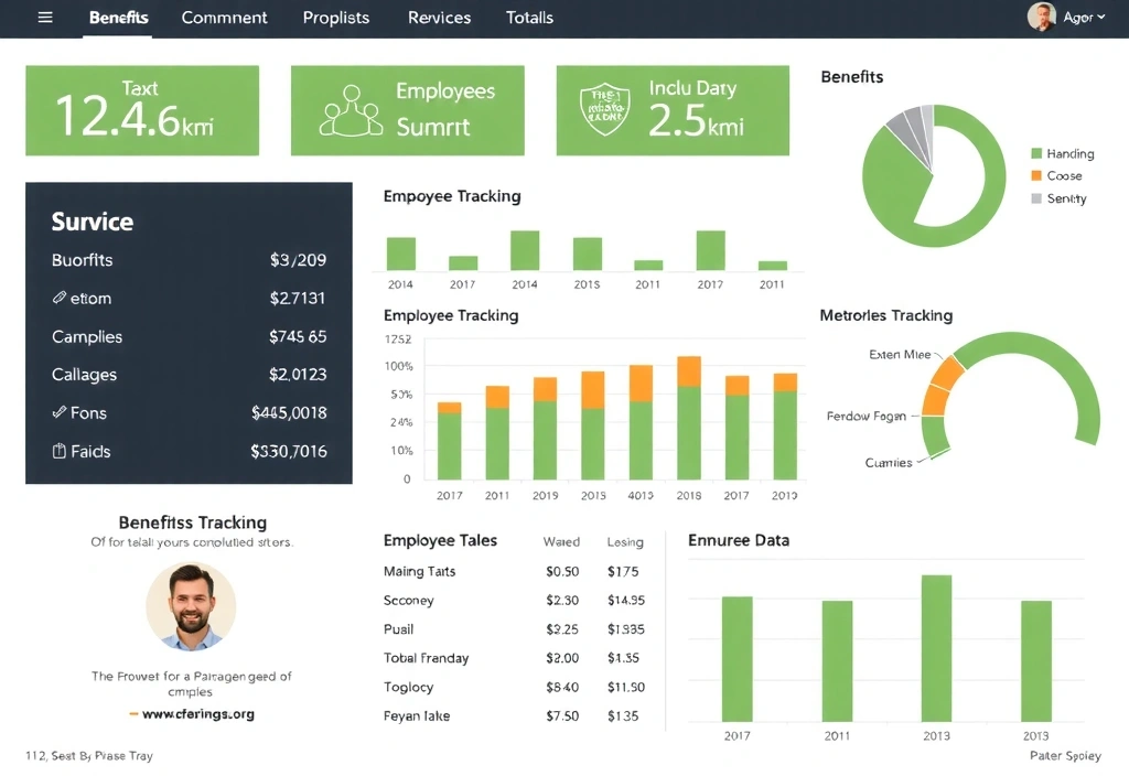 Dashboard showing benefits tracking data with charts and graphs