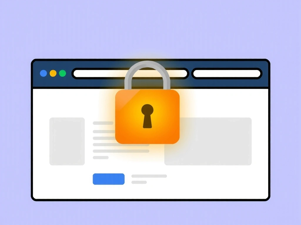Illustration of a secure padlock icon over a web browser window, symbolizing strictly necessary cookies for website functionality and security.