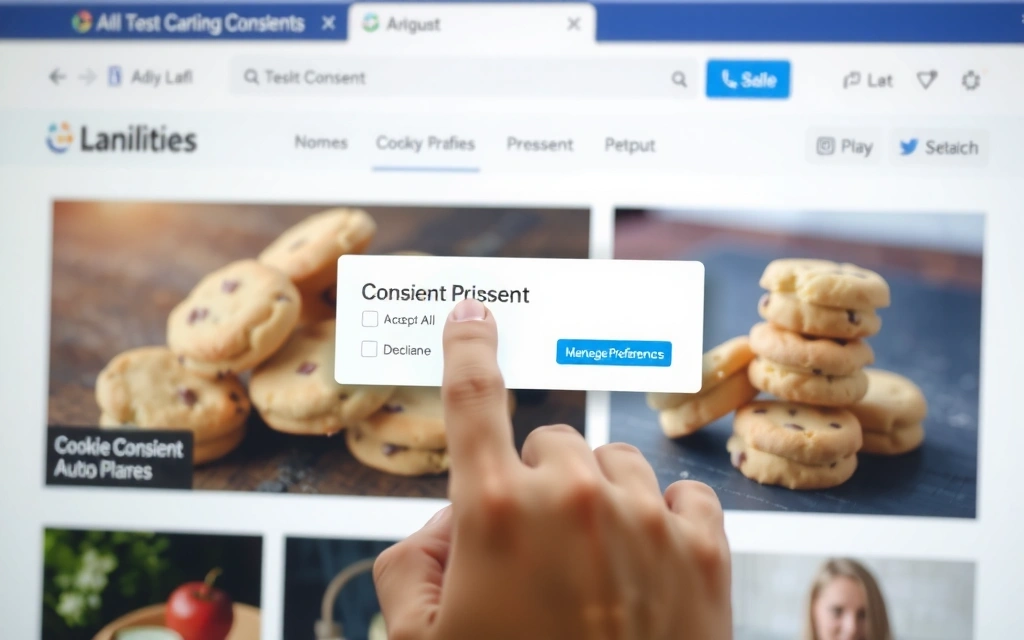 Illustration of a hand selecting options on a digital cookie consent pop-up, symbolizing user control over cookie preferences.
