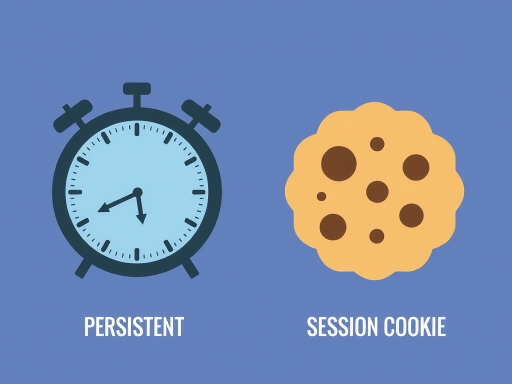 Illustration of a clock and a fleeting shadow, representing persistent and session cookies respectively.