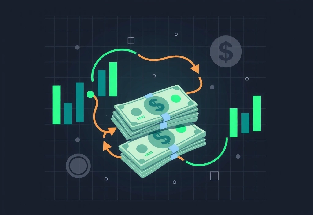 Abstract illustration of financial data and cash flow with green accents