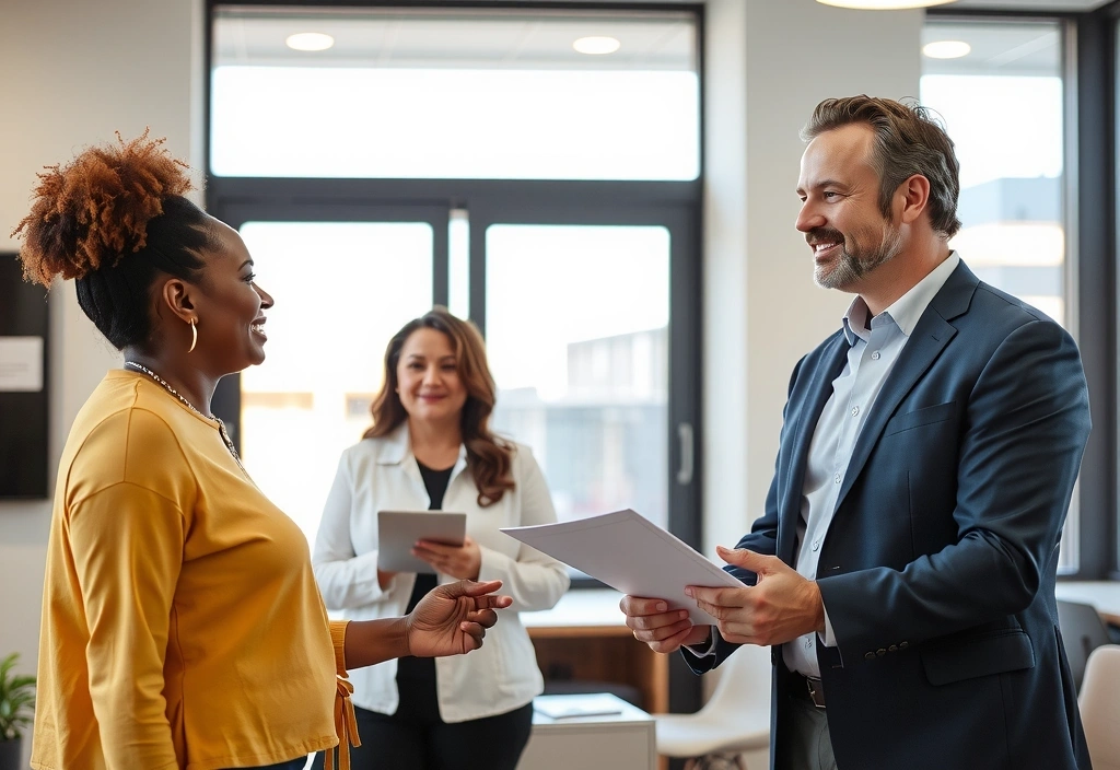 Professional discussing payroll solutions with a client