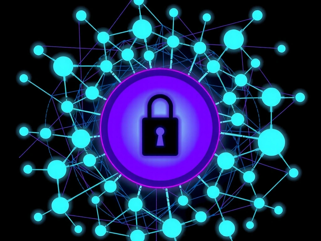 A visual representation of encrypted data, featuring abstract geometric patterns and glowing lines, symbolizing a secure digital lock.