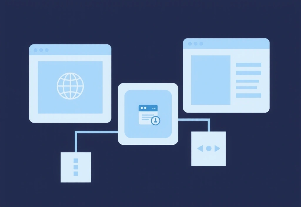 A stylized illustration of various website icons connected by subtle lines, symbolizing external links and navigation, with a disclaimer about third-party privacy.