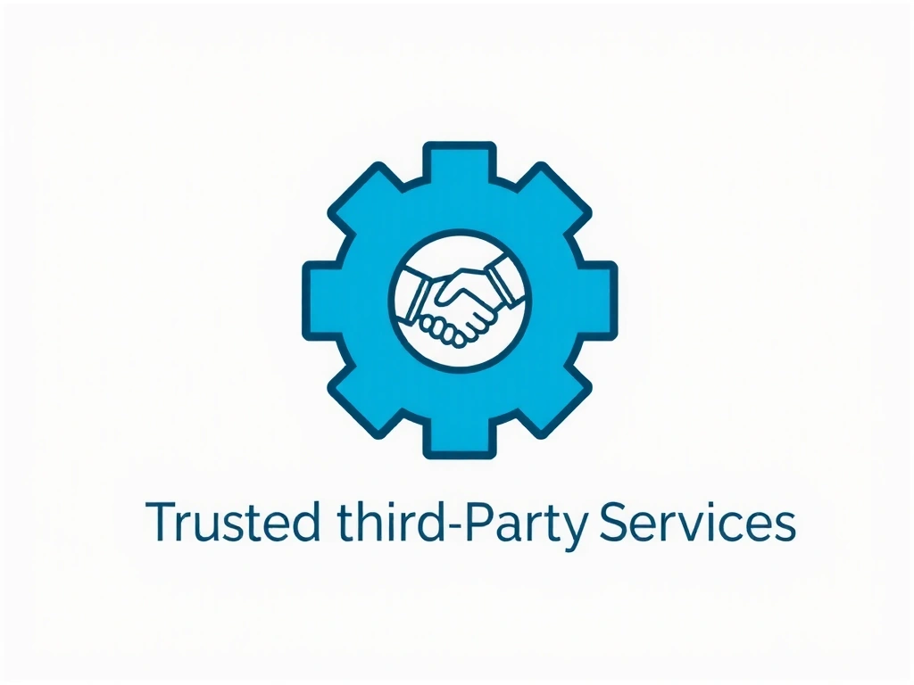 An icon representing trusted third-party services, with interlocking gears and a handshake symbol.